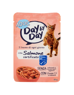 ADoC Day by Day Cat Gatto Salmone MSC - Box da 24 Buste da 85gr - Alimenti per Animali