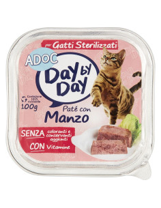 ADoC Day by Day Cat Gatto Paté per Gatti Sterilizzati con Manzo - Box da 16 Vaschette da 100gr - Alimenti per Animali