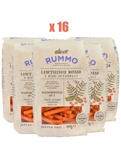 RUMMO Maccheroncelli Lenticchie Rosse Senza Glutine n 7 - 16 Confezioni da 300gr - Pasta Rummo