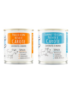 ADoC Dog Cibo Umido per Cani Mix Pollo con Riso e Carote Tonnetto con Patate e Carote - 16 Lattine da 285gr - Alimenti per Anima