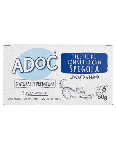 ADoC Cat Gatto MP Tonnetto con Spigola - 8 Box da 6 Lattine da 50gr - Alimenti per Animali