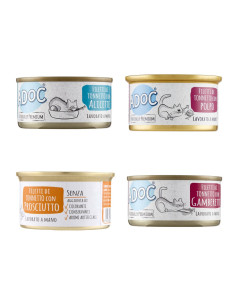 ADoC Cat Cibo Umido per Gatti MIX OCEANO VOLUPTAS Tonnetto con Gamberetti Polpo Alicette Prosciutto - 24 Lattine da 85gr