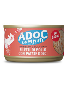 Adoc Cibo Umido per Gatti Completo e Bilanciato - Filetti di POLLO con PATATE DOLCI - 24 Lattine da 80 gr