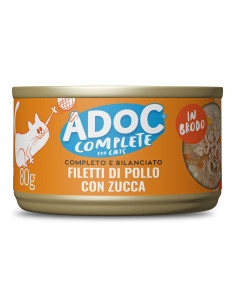 Adoc Cibo Umido per Gatti Completo e Bilanciato - Filetti di POLLO con ZUCCA - 24 Lattine da 80 gr