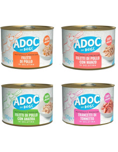 ADoC Dog Cibo Umido per Cani MIX 4 Tonnetto Pollo Manzo Anatra - 24 Lattine da 170gr - Alimenti per Animali